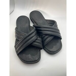 Reef Loft Lux‎ X Black Leather Quilted Crisscross Slide Sandals Womens Size 7